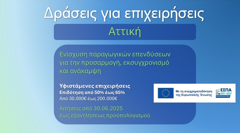 Νέα δράση ενίσχυσης υφιστάμενων επιχειρήσεων στην Αττική