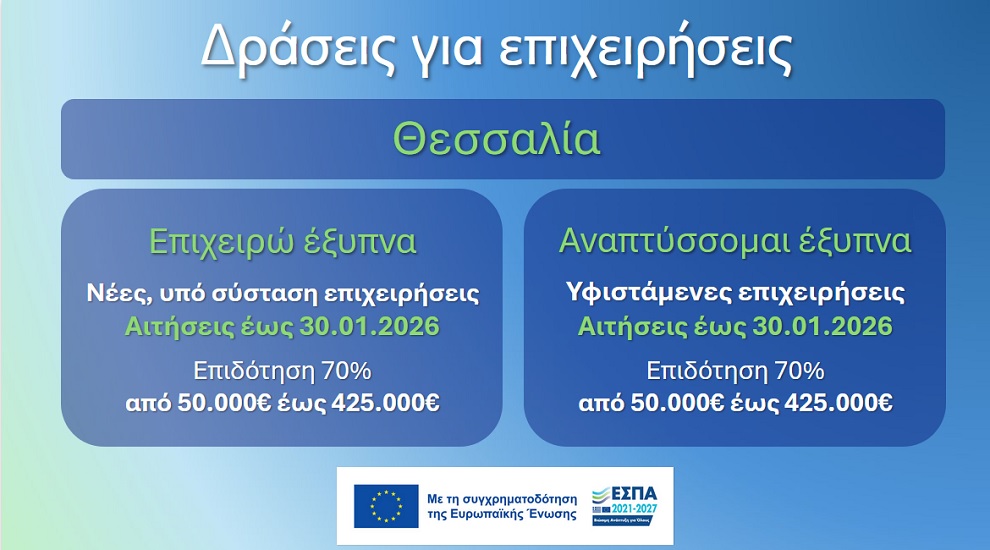 Δράση ενίσχυσης επιχειρήσεων στη Θεσσαλία